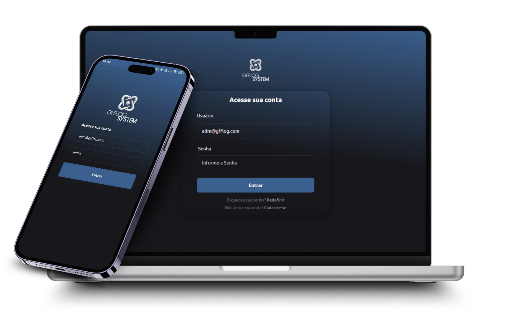 Sistema Gfflog em um laptop e celular
