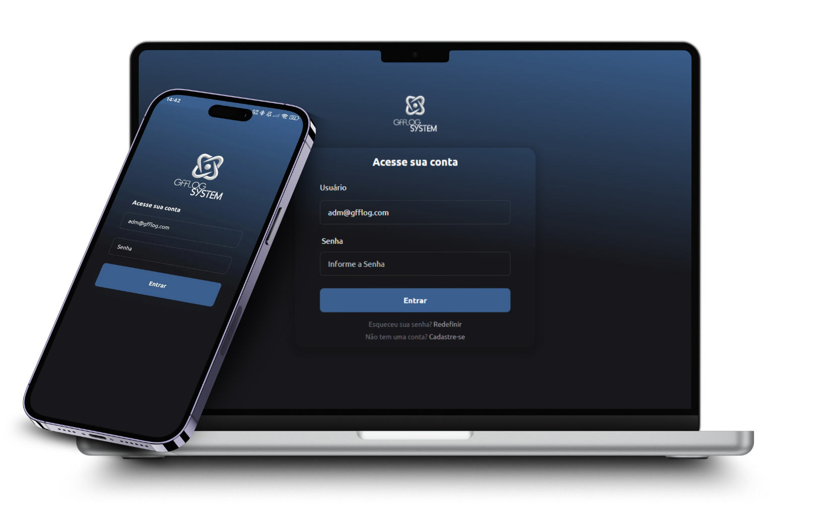 Sistema Gfflog em um laptop e celular